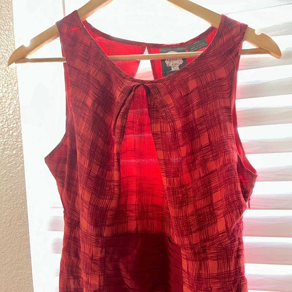 Girls from Savoy Anthropologie Women's 100% Silk Sleeveless Red Plaid Dress 4